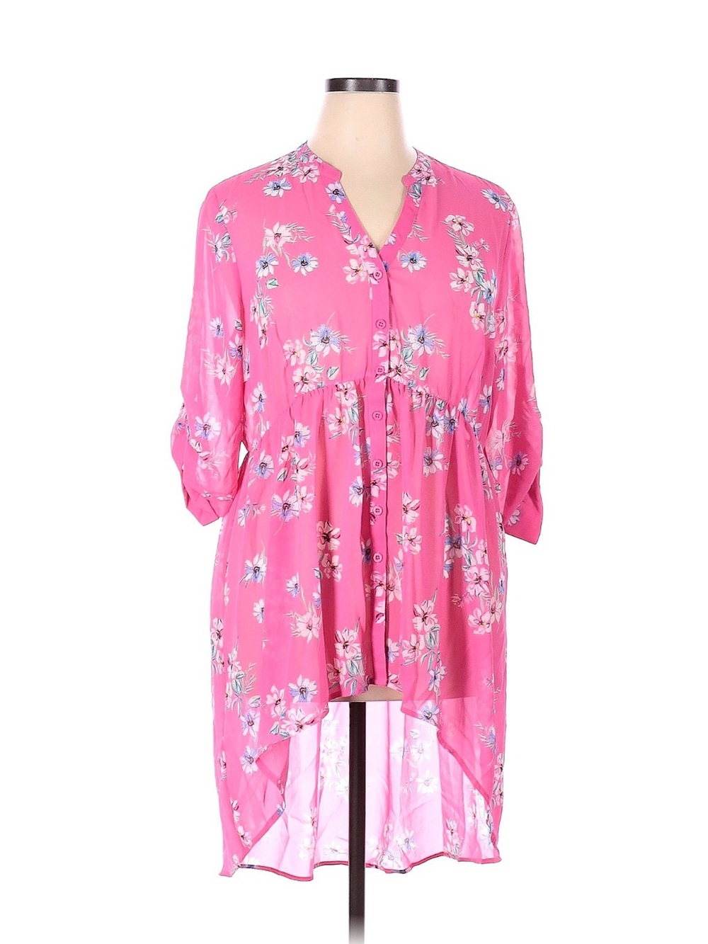 torrid Hot Pink Floral High-Low Button Front Tunic